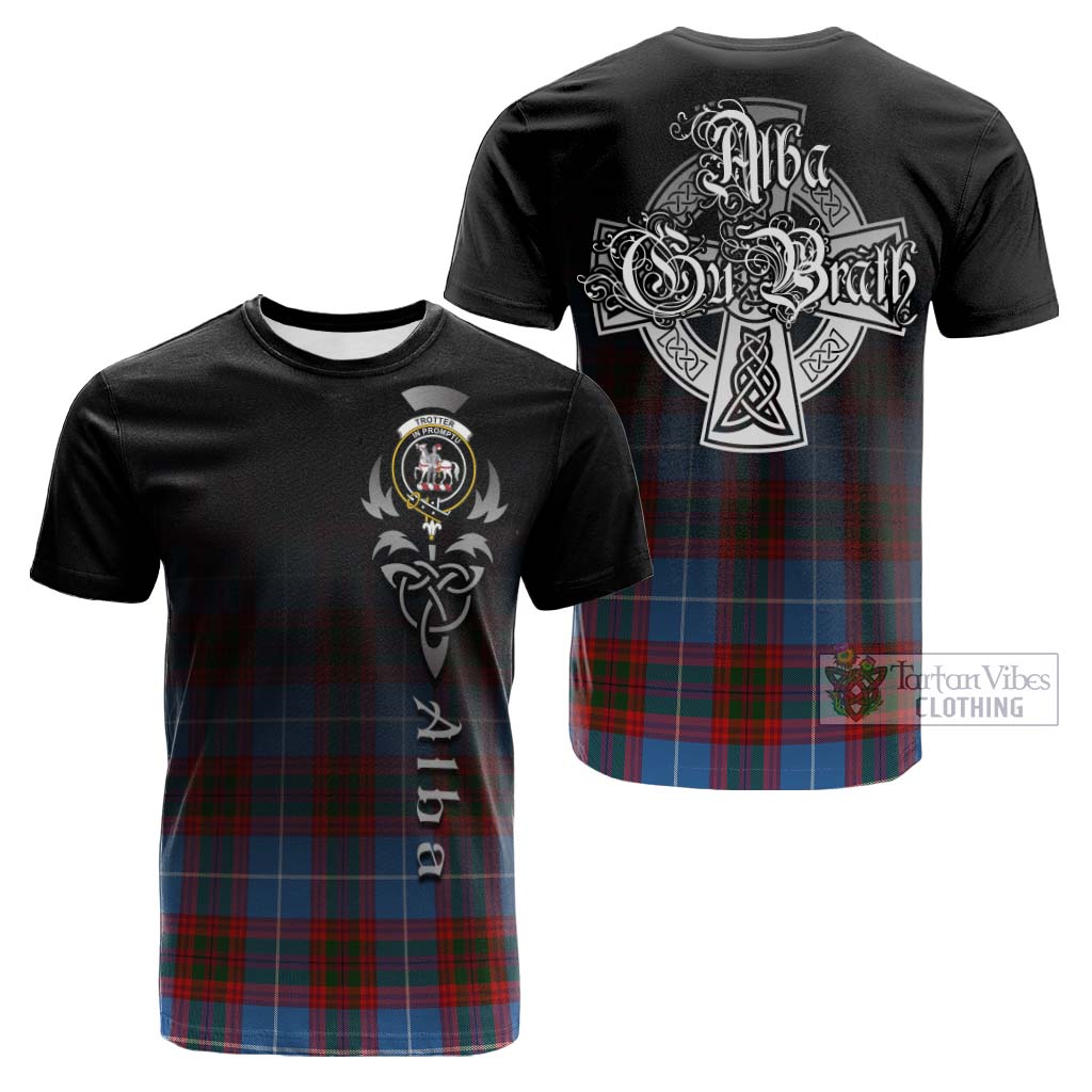 Tartan Vibes Clothing Trotter Tartan Cotton T-shirt Featuring Alba Gu Brath Family Crest Celtic Inspired