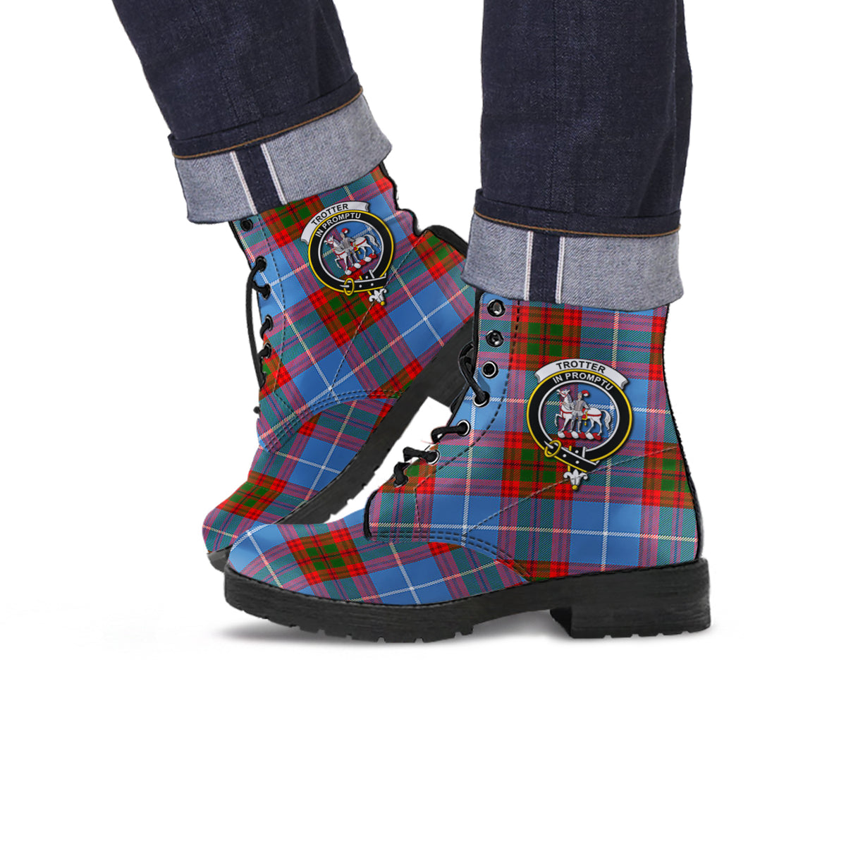 Trotter Tartan Leather Boots with Family Crest Men' Boots - Tartan Vibes Clothing