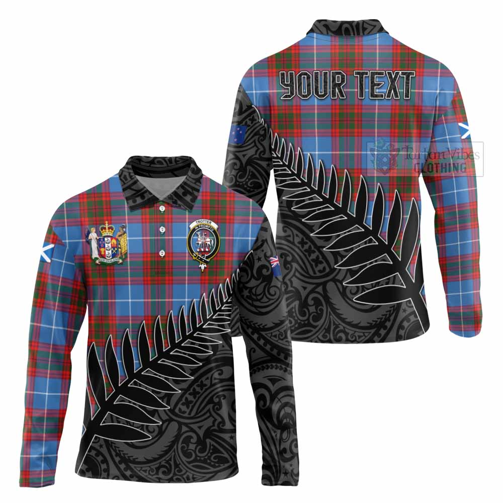 Tartan Vibes Clothing Trotter Crest Tartan Long Sleeve Polo Shirt with New Zealand Silver Fern Half Style