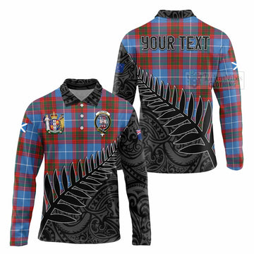 Trotter Crest Tartan Long Sleeve Polo Shirt with New Zealand Silver Fern Half Style