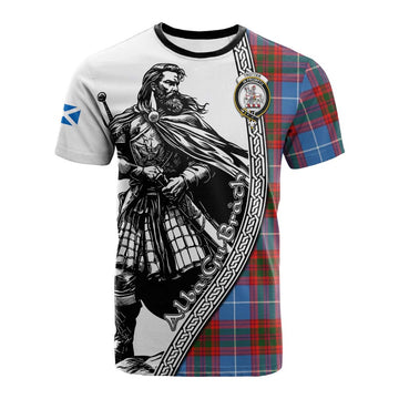 Trotter Tartan Clan Crest Cotton T-shirt with Highlander Warrior Celtic Style