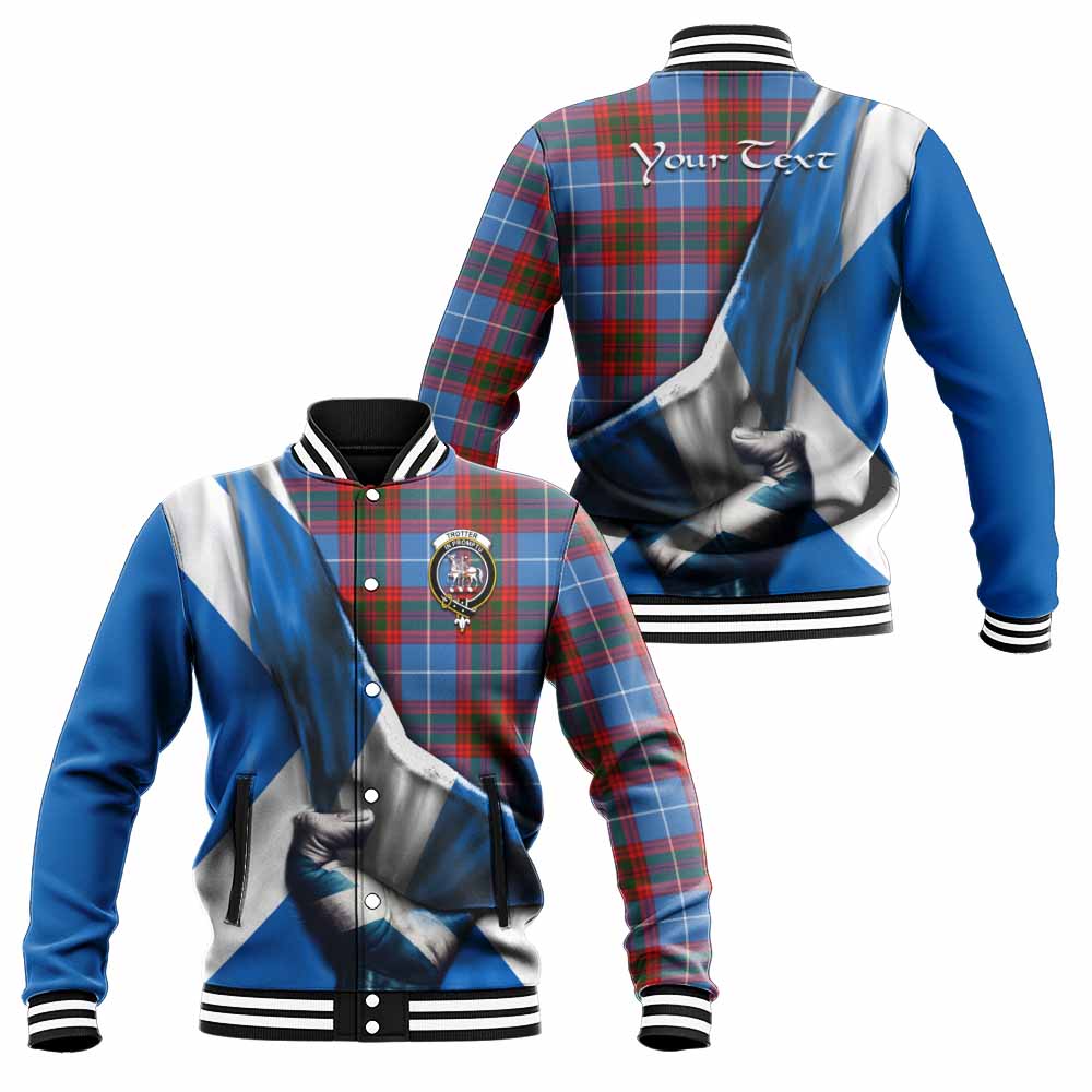 Tartan Vibes Clothing Trotter Tartan Baseball Jacket with Family Crest Scotland Patriotic Style