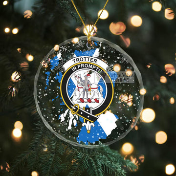 Trotter Clan Crest Christmas Glass Ornament with Scotland Map