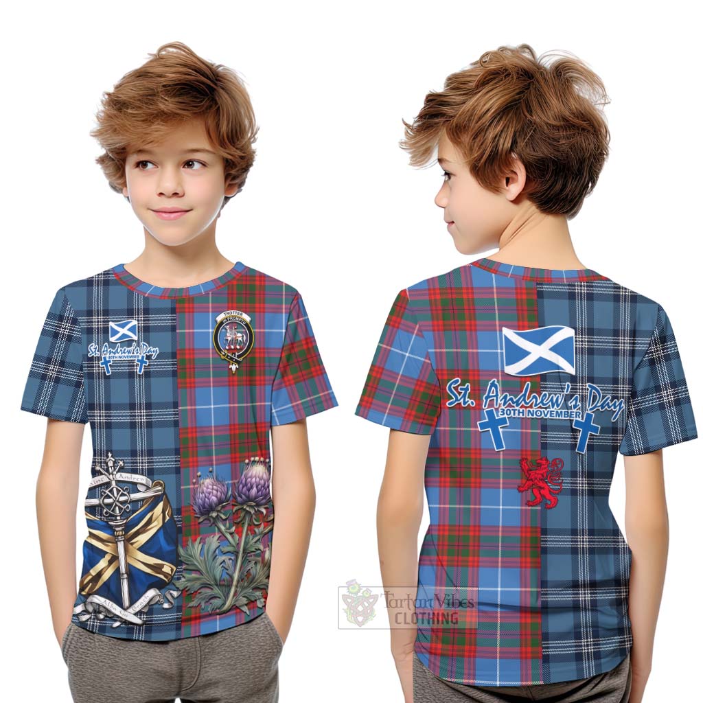 Tartan Vibes Clothing Trotter Tartan Kid T-Shirt Happy St. Andrew's Day Half Tartan Style