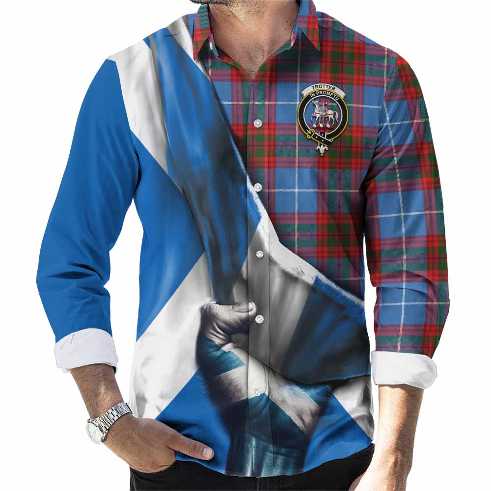 Tartan Vibes Clothing Trotter Tartan Long Sleeve Button Shirt with Family Crest Scotland Patriotic Style