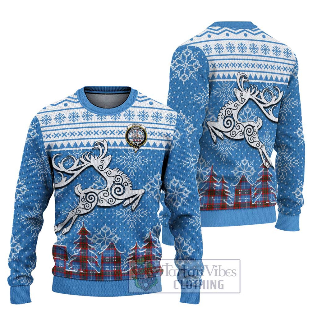 Tartan Vibes Clothing Trotter Clan Christmas Ugly Sweater with Tartan and Celtic Raindeer Style