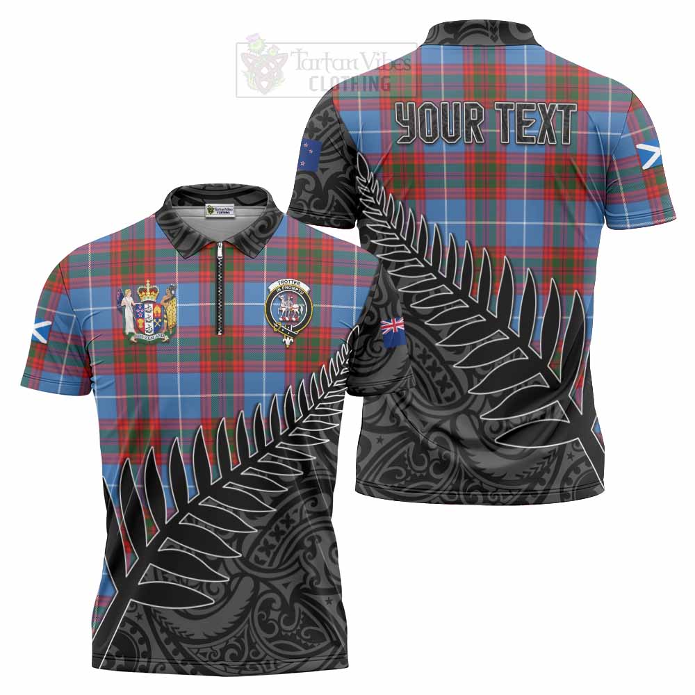 Tartan Vibes Clothing Trotter Crest Tartan Zipper Polo Shirt with New Zealand Silver Fern Half Style