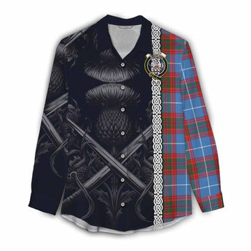 Trotter Tartan Women's Casual Shirt with Family Crest Cross Sword Thistle Celtic Vibes