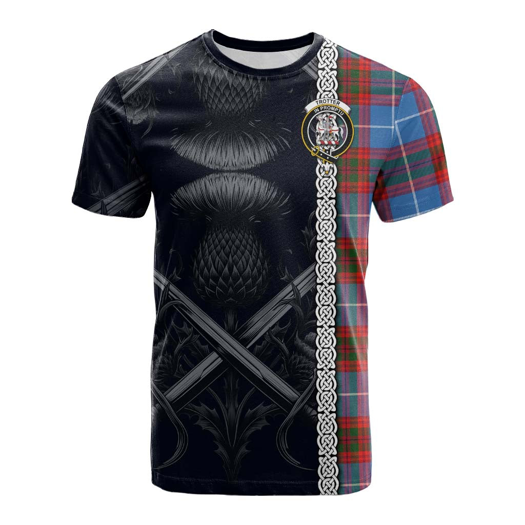 Tartan Vibes Clothing Trotter Tartan Cotton T-shirt with Family Crest Cross Sword Thistle Celtic Vibes