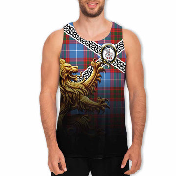 Trotter Crest Tartan Men's Tank Top with Golden Lion Emblem Celtic Style Men - Tartan Vibes Clothing