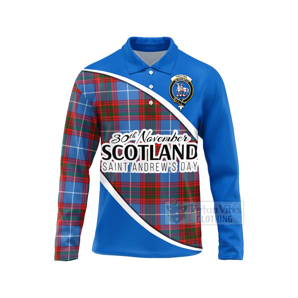 Tartan Vibes Clothing Trotter Family Crest Tartan Long Sleeve Polo Shirt Celebrate Saint Andrew's Day in Style