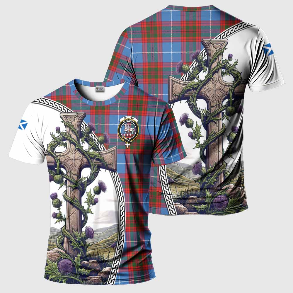 Tartan Vibes Clothing Trotter Agnew Tartan T-Shirt with Family Crest and St. Andrew's Cross Accented by Thistle Vines