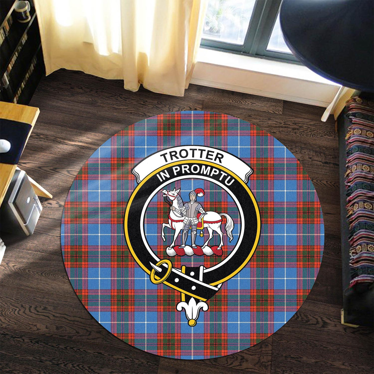 Trotter Tartan Round Rug with Family Crest Premium Round Rug - Tartan Vibes Clothing