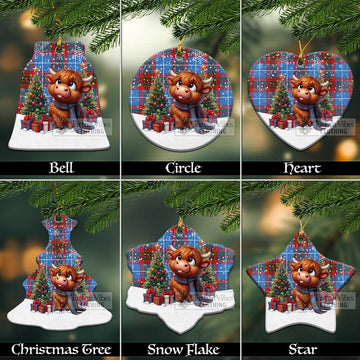 Trotter Tartan Christmas Ceramic Ornament with Adorable Highland Coo