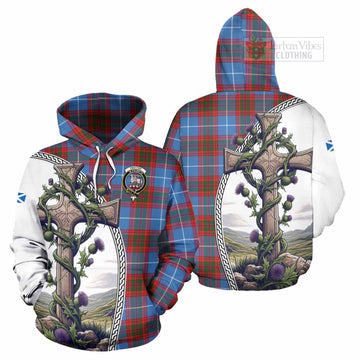 Trotter Tartan Hoodie with Family Crest and St. Andrew's Cross Accented by Thistle Vines