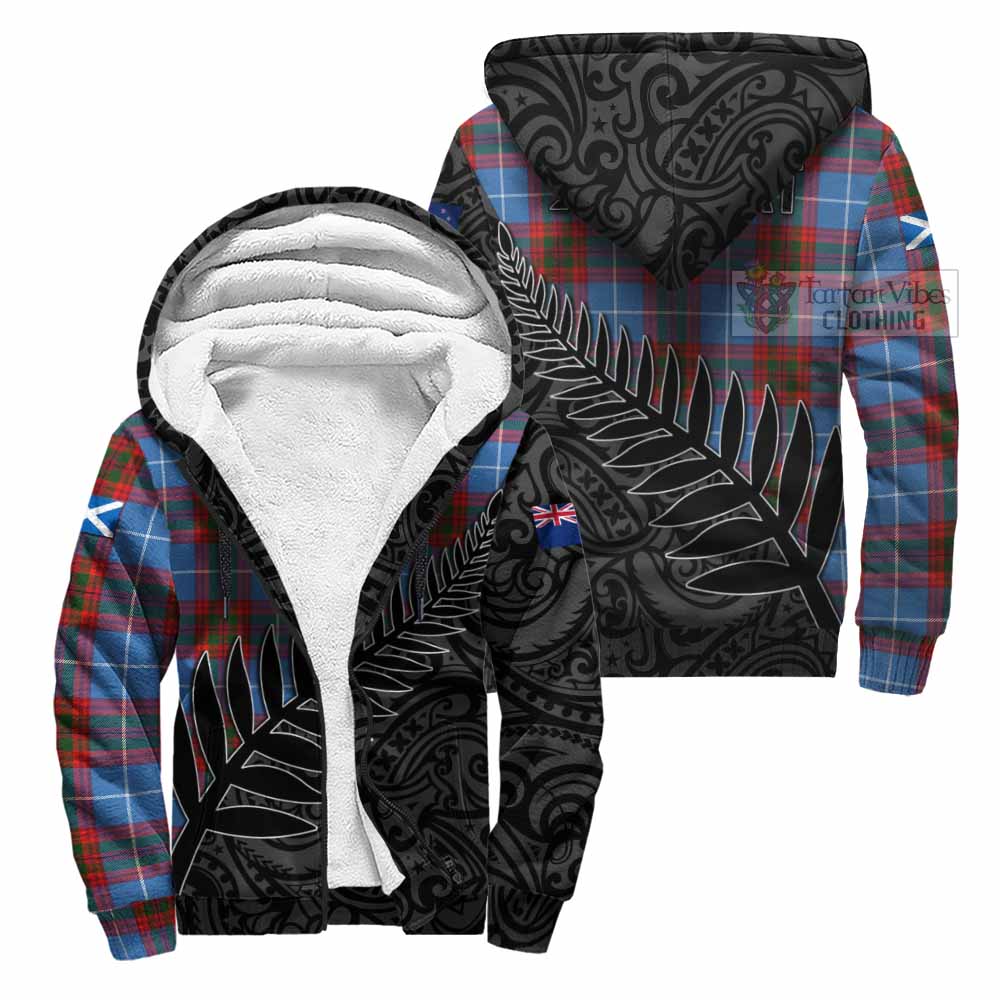 Tartan Vibes Clothing Trotter Crest Tartan Sherpa Hoodie with New Zealand Silver Fern Half Style