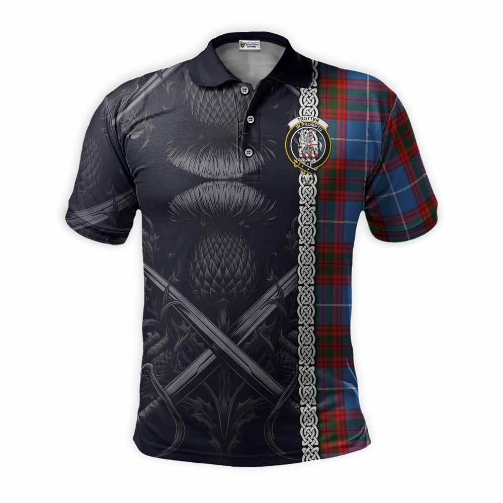 Tartan Vibes Clothing Trotter Tartan Polo Shirt with Family Crest Cross Sword Thistle Celtic Vibes