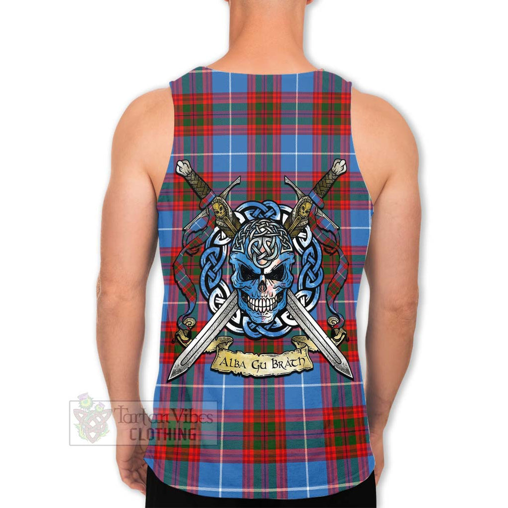 Tartan Vibes Clothing Trotter Tartan Men's Tank Top with Family Crest Celtic Skull Style