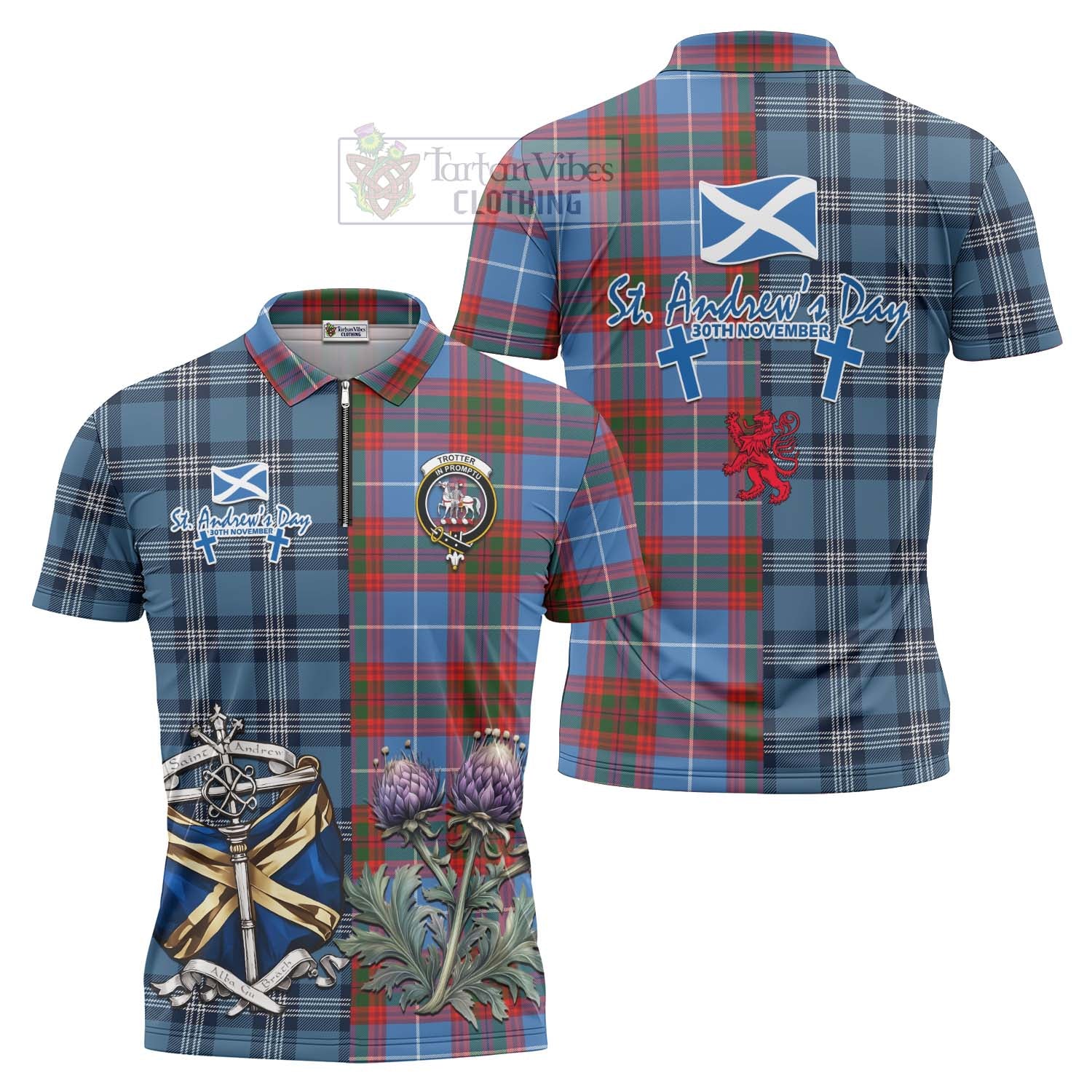 Tartan Vibes Clothing Trotter Tartan Zipper Polo Shirt Happy St. Andrew's Day Half Tartan Style