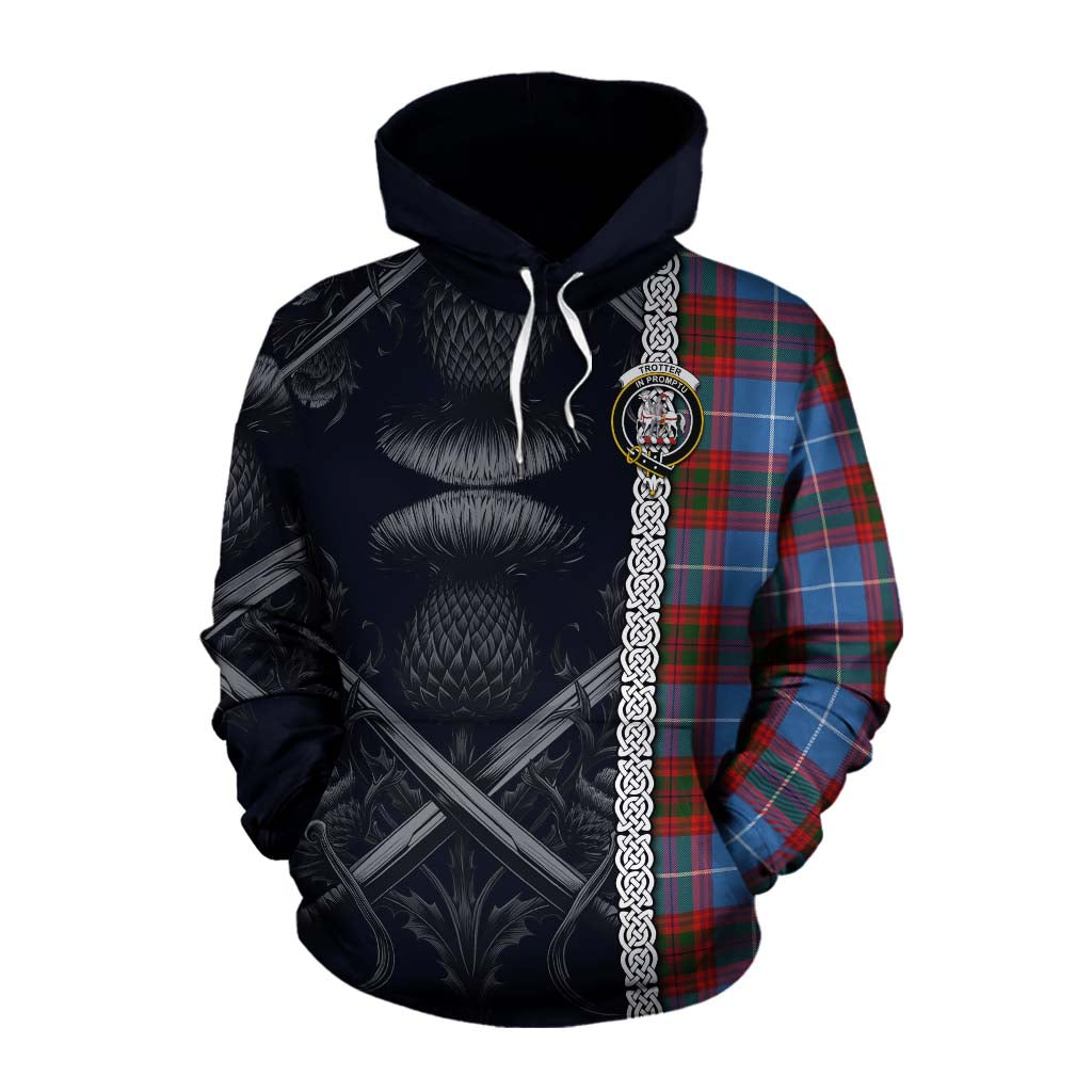 Tartan Vibes Clothing Trotter Tartan Cotton Hoodie with Family Crest Cross Sword Thistle Celtic Vibes