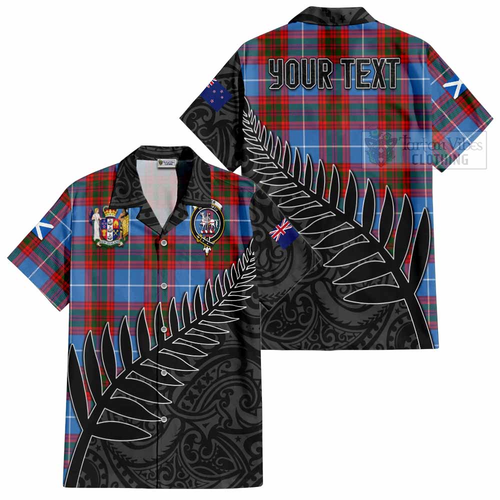 Tartan Vibes Clothing Trotter Crest Tartan Short Sleeve Button Shirt with New Zealand Silver Fern Half Style