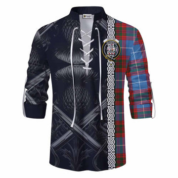 Trotter Tartan Ghillie Kilt Shirt with Family Crest Cross Sword Thistle Celtic Vibes