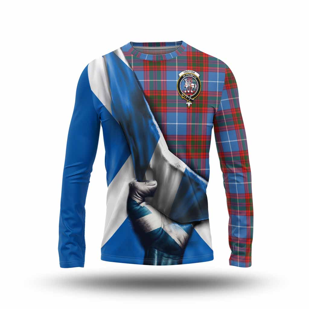 Tartan Vibes Clothing Trotter Tartan Long Sleeve T-Shirt with Family Crest Scotland Patriotic Style