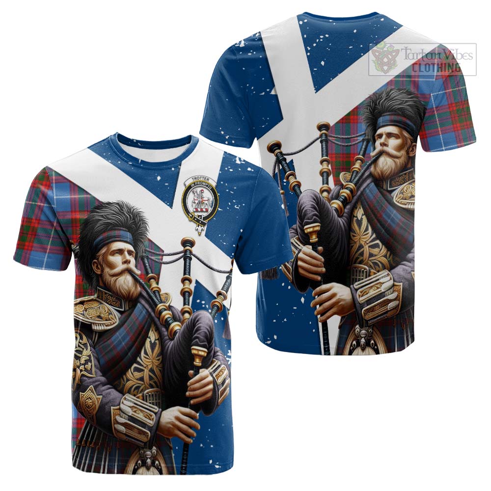 Tartan Vibes Clothing Trotter Tartan Cotton T-shirt with Family Crest Scottish Bagpiper Vibes