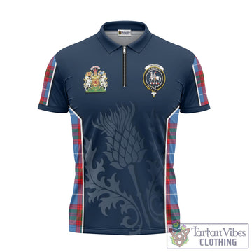 Trotter Tartan Zipper Polo Shirt with Family Crest and Scottish Thistle Vibes Sport Style