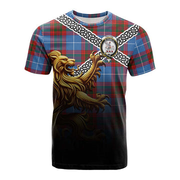 Trotter Crest Tartan Cotton T-shirt with Golden Lion Emblem Celtic Style Kid's Shirt - Tartan Vibes Clothing