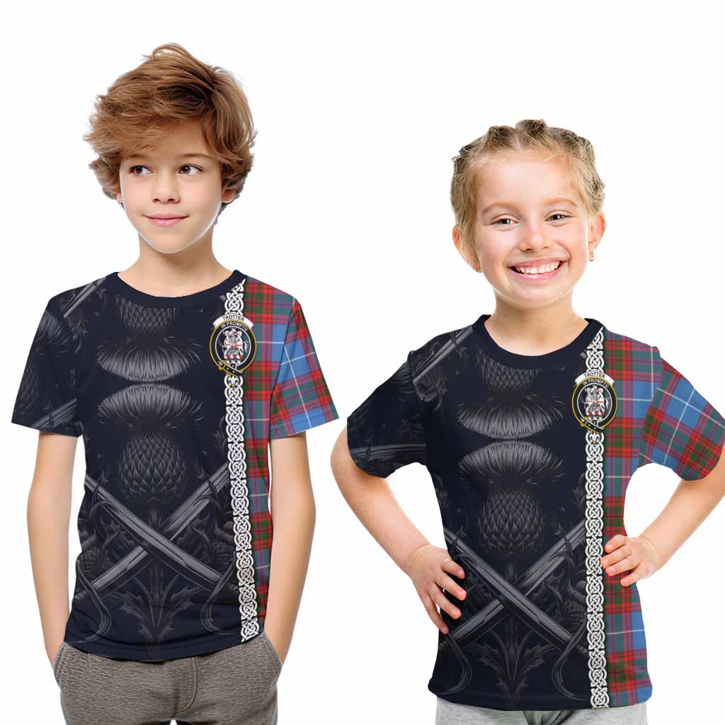 Tartan Vibes Clothing Trotter Tartan Kid T-Shirt with Family Crest Cross Sword Thistle Celtic Vibes