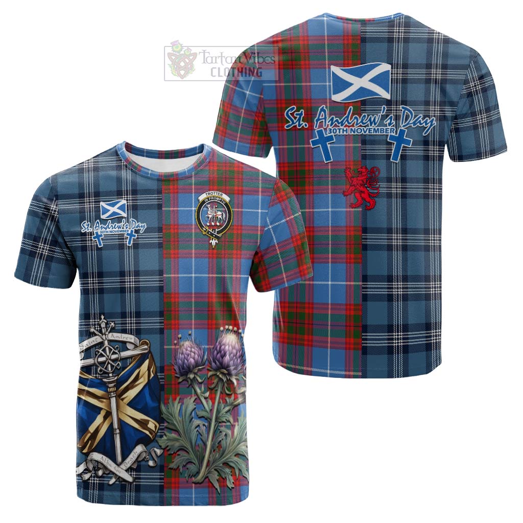 Tartan Vibes Clothing Trotter Tartan Cotton T-shirt Happy St. Andrew's Day Half Tartan Style