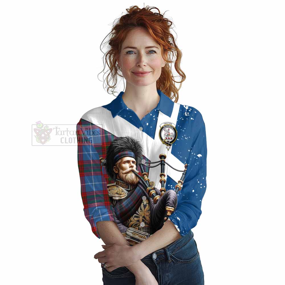 Tartan Vibes Clothing Trotter Tartan Women's Casual Shirt with Family Crest Scottish Bagpiper Vibes