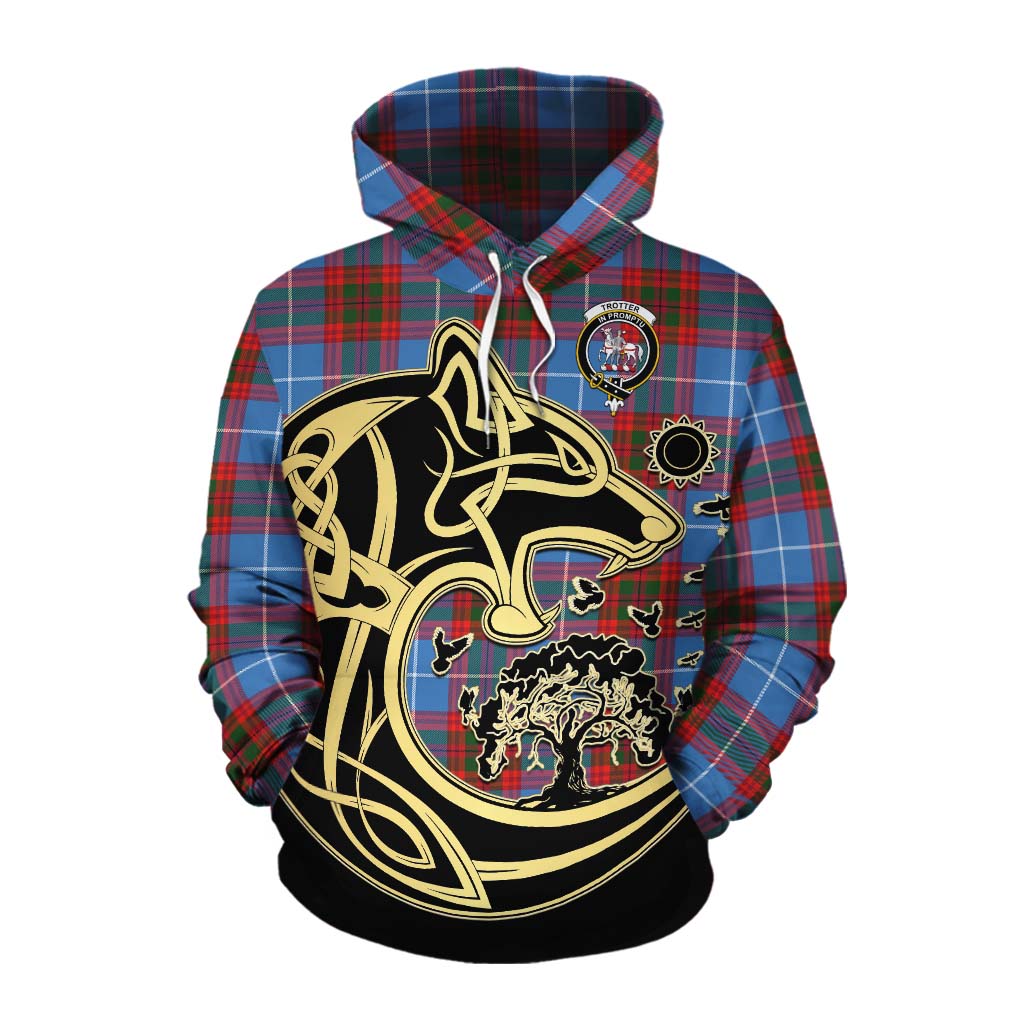 Tartan Vibes Clothing Trotter Tartan Cotton Hoodie with Family Crest Celtic Wolf Style