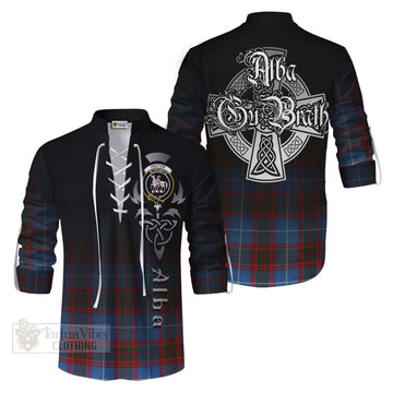 Trotter Tartan Ghillie Kilt Shirt Featuring Alba Gu Brath Family Crest Celtic Inspired