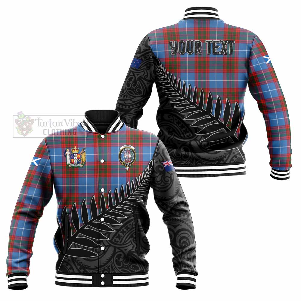 Tartan Vibes Clothing Trotter Crest Tartan Baseball Jacket with New Zealand Silver Fern Half Style