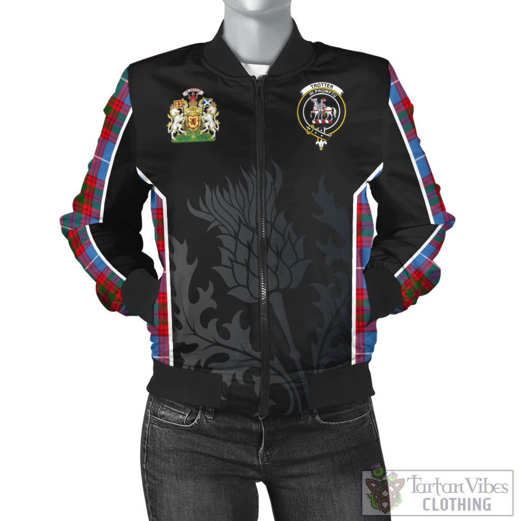 Tartan Vibes Clothing Trotter Tartan Bomber Jacket with Family Crest and Scottish Thistle Vibes Sport Style