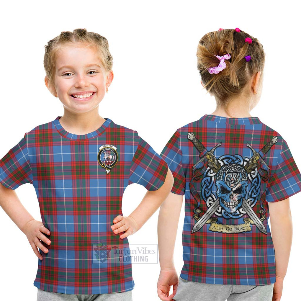 Tartan Vibes Clothing Trotter Tartan Kid T-Shirt with Family Crest Celtic Skull Style