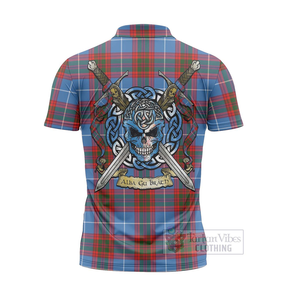 Tartan Vibes Clothing Trotter Tartan Zipper Polo Shirt with Family Crest Celtic Skull Style