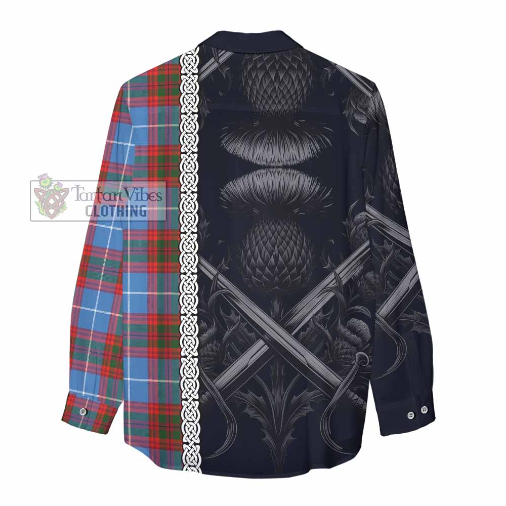 Tartan Vibes Clothing Trotter Tartan Women's Casual Shirt with Family Crest Cross Sword Thistle Celtic Vibes