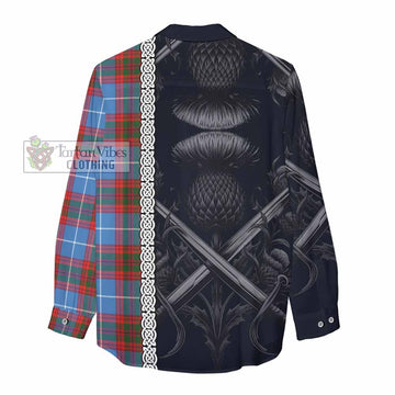 Trotter Tartan Women's Casual Shirt with Family Crest Cross Sword Thistle Celtic Vibes