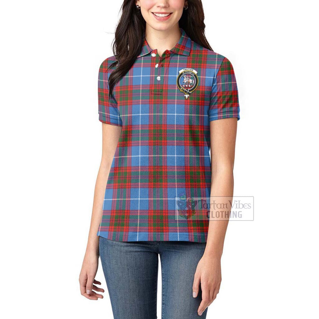 Tartan Vibes Clothing Trotter Tartan Women's Polo Shirt with Family Crest and Bearded Skull Holding Bottles of Whiskey