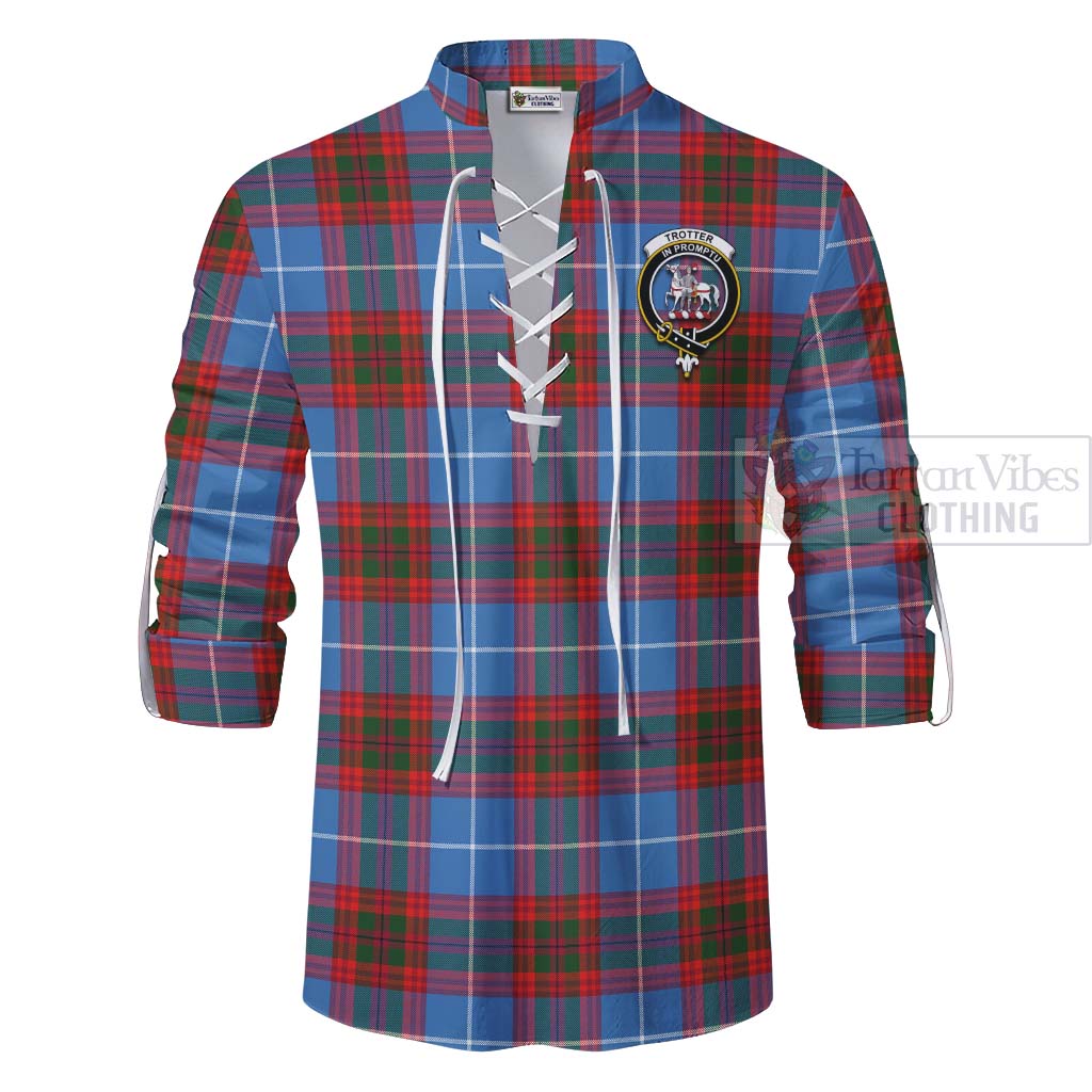 Tartan Vibes Clothing Trotter Tartan Ghillie Kilt Shirt with Family Crest Celtic Skull Style