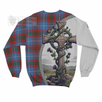 Trotter Tartan Sweatshirt with Family Crest and St. Andrew's Cross Accented by Thistle Vines