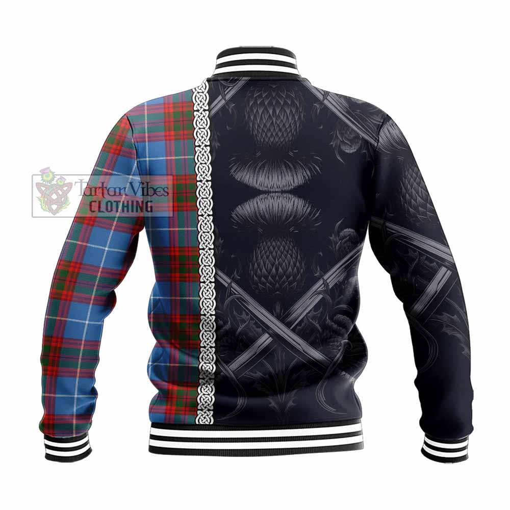 Tartan Vibes Clothing Trotter Tartan Baseball Jacket with Family Crest Cross Sword Thistle Celtic Vibes