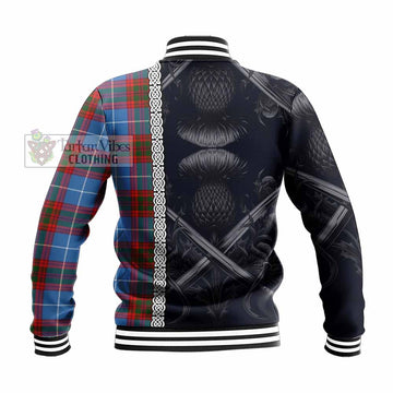 Trotter Tartan Baseball Jacket with Family Crest Cross Sword Thistle Celtic Vibes