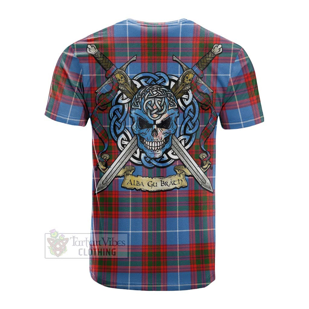 Tartan Vibes Clothing Trotter Tartan Cotton T-shirt with Family Crest Celtic Skull Style