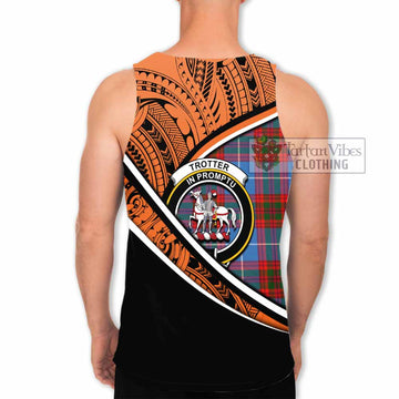 Trotter Crest Tartan Men's Tank Top with Polynesian Vibes Style - Orange Version