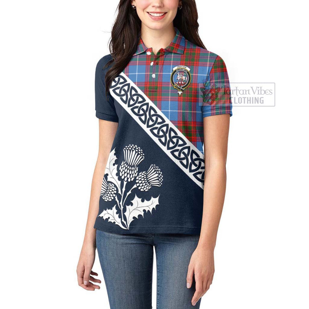 Tartan Vibes Clothing Trotter Tartan Women's Polo Shirt Featuring Thistle and Scotland Map