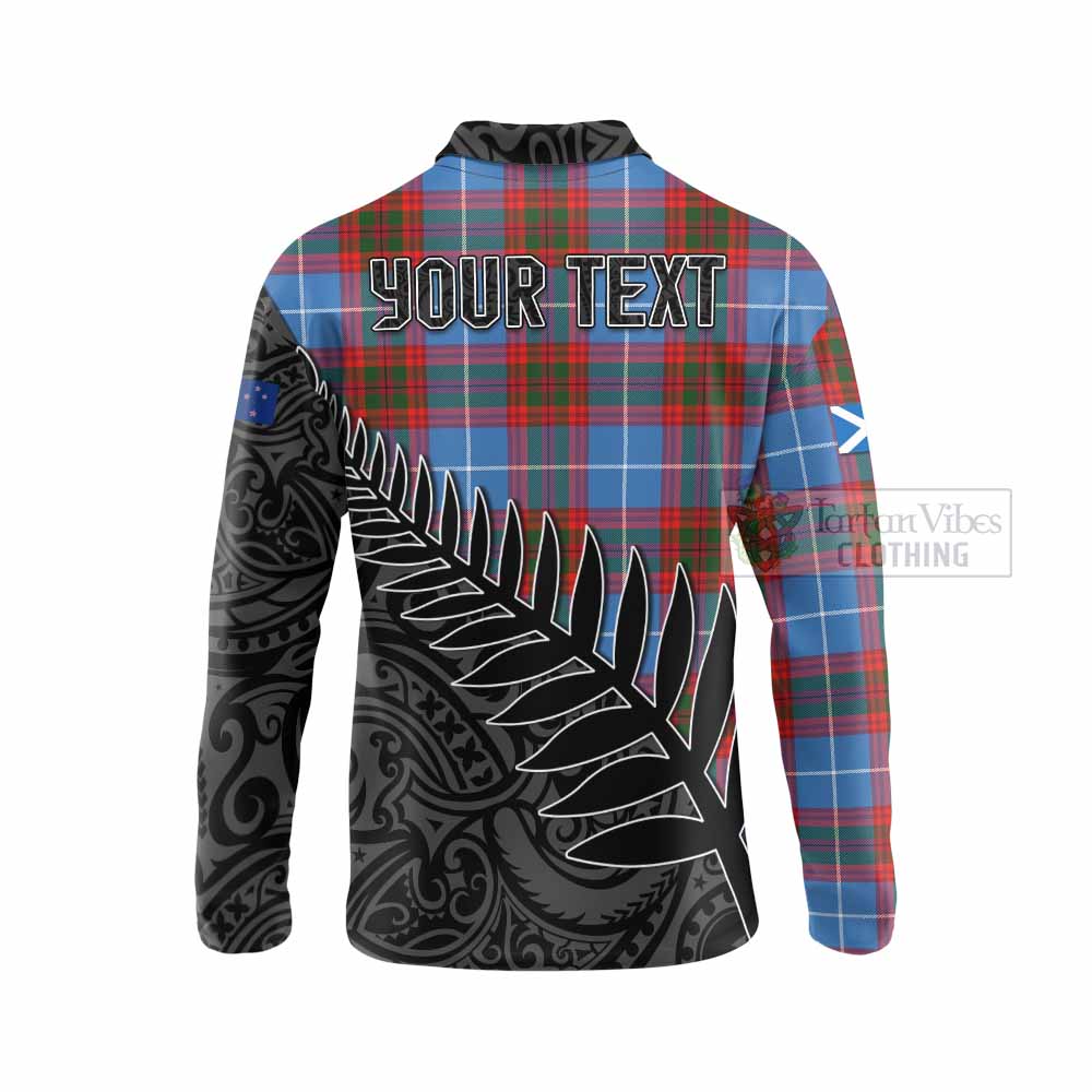 Tartan Vibes Clothing Trotter Crest Tartan Long Sleeve Polo Shirt with New Zealand Silver Fern Half Style